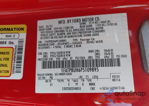 2023 Ford Mustang Ecoboost Premium from USA, damaged, VIN 1FATP8UH6P5109895